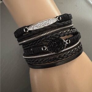 Saachi black braided druzy bracelet